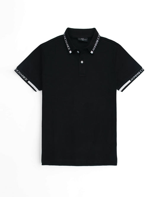 A-X Collar Design Polo - Black